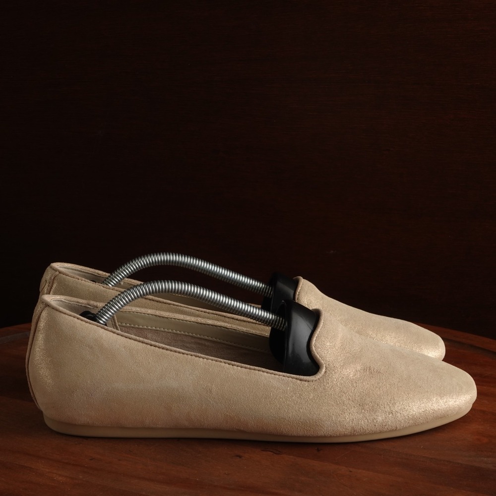 Vionic Loafers Womens SZ 8.5 Wide Gold Metallic Coral Leather Flat Comfort Shoes